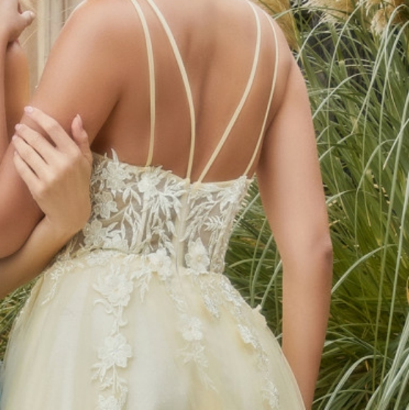 Designer Yellow,lilac,blue long beaded floral lace embroidered gown - Picture 7 of 8